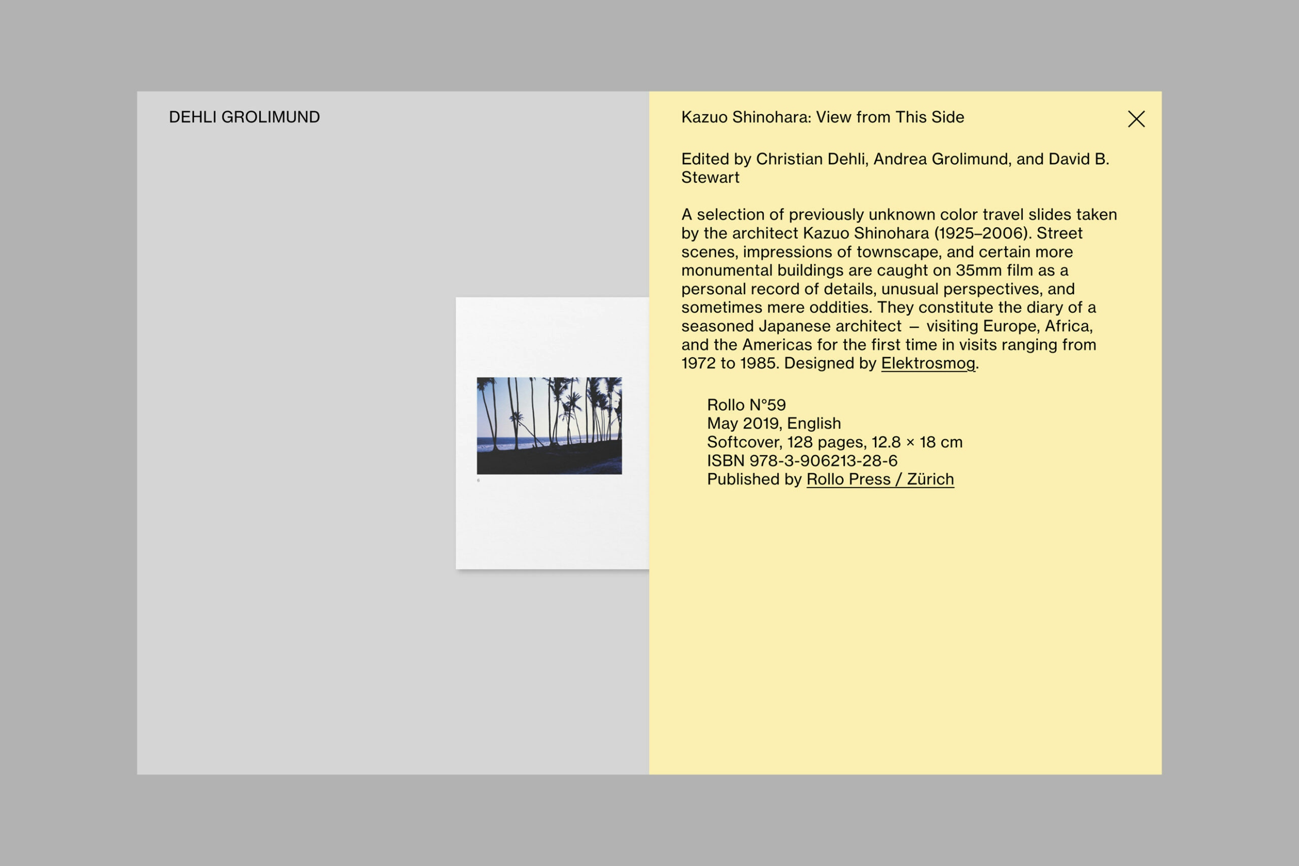 Dehli Grolimund web layout with a yellow project text panel