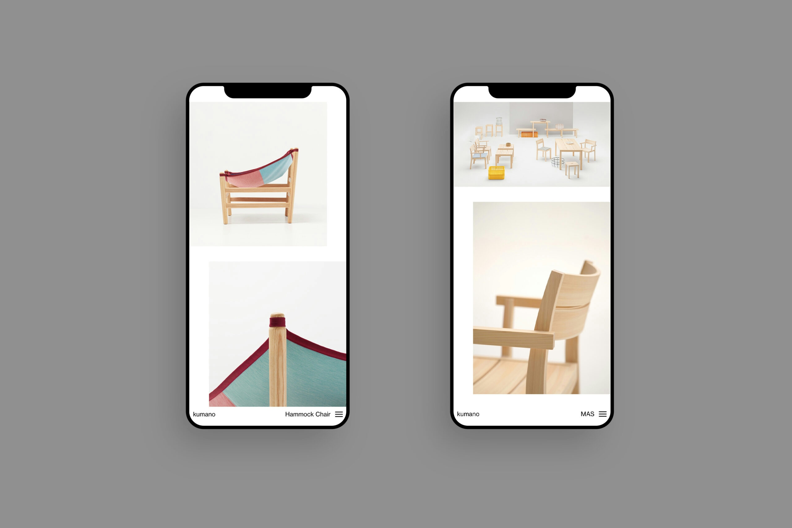 Wataru Kumano mobile web layout showing wooden furniture