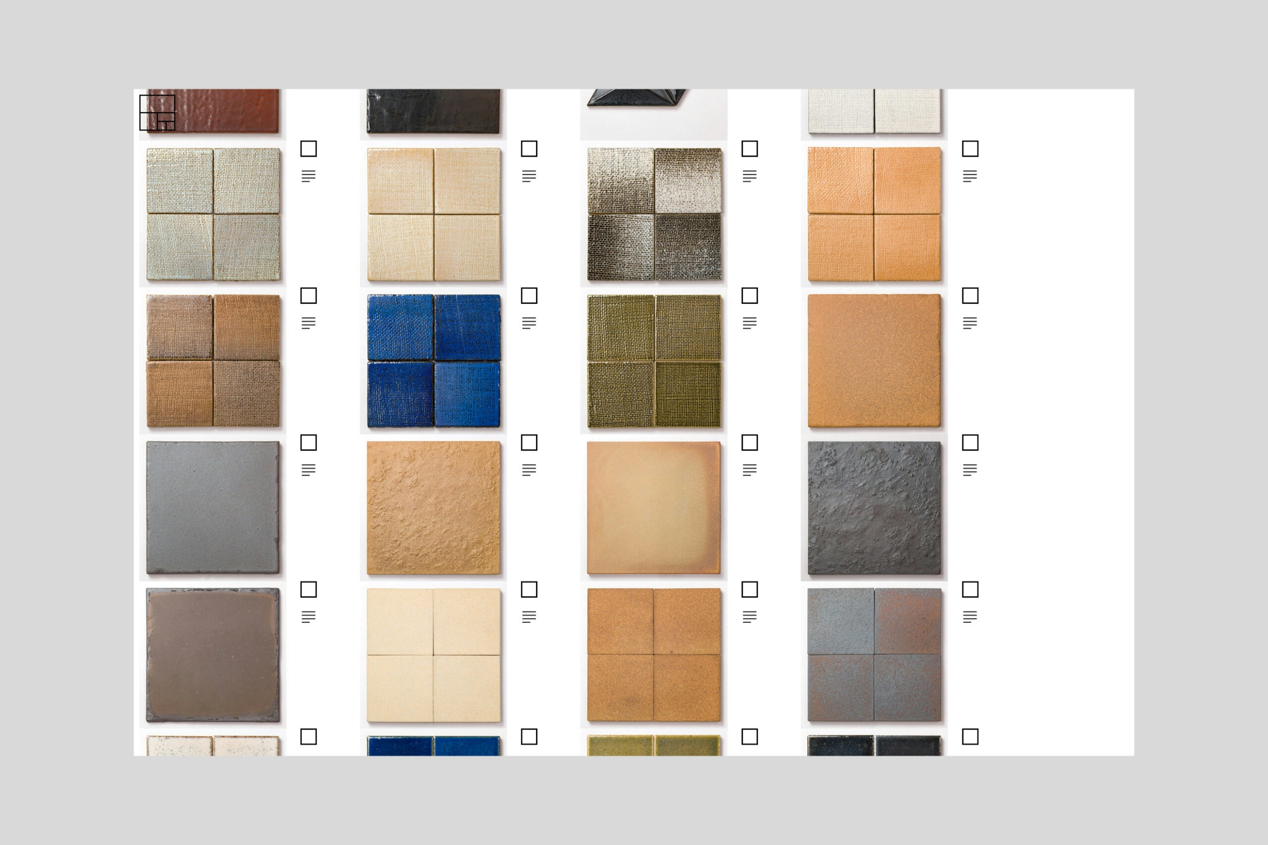 Tajimi Custom Tiles showing sample tiles for selection