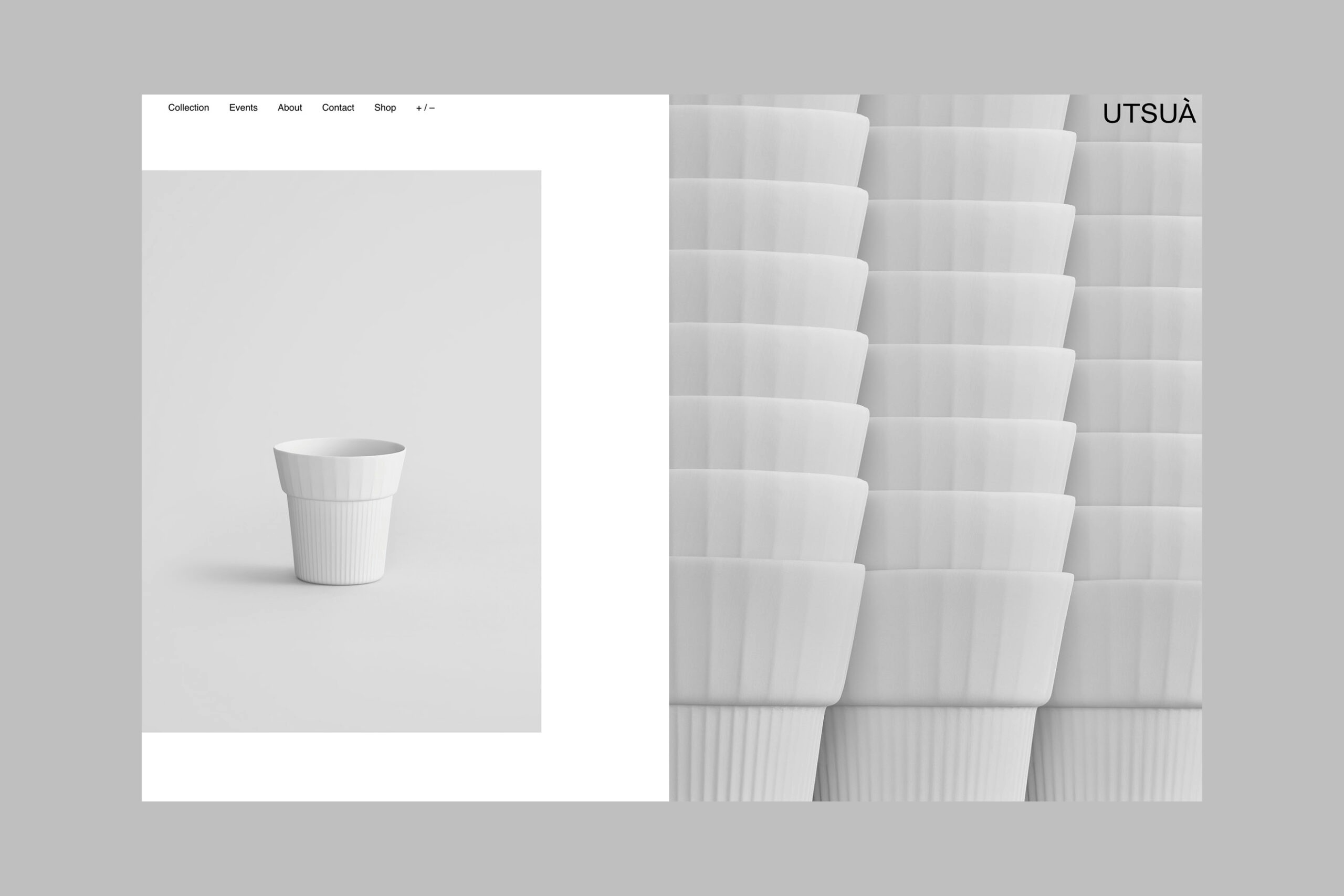Utsua web layout showing a single cup and stacked cups