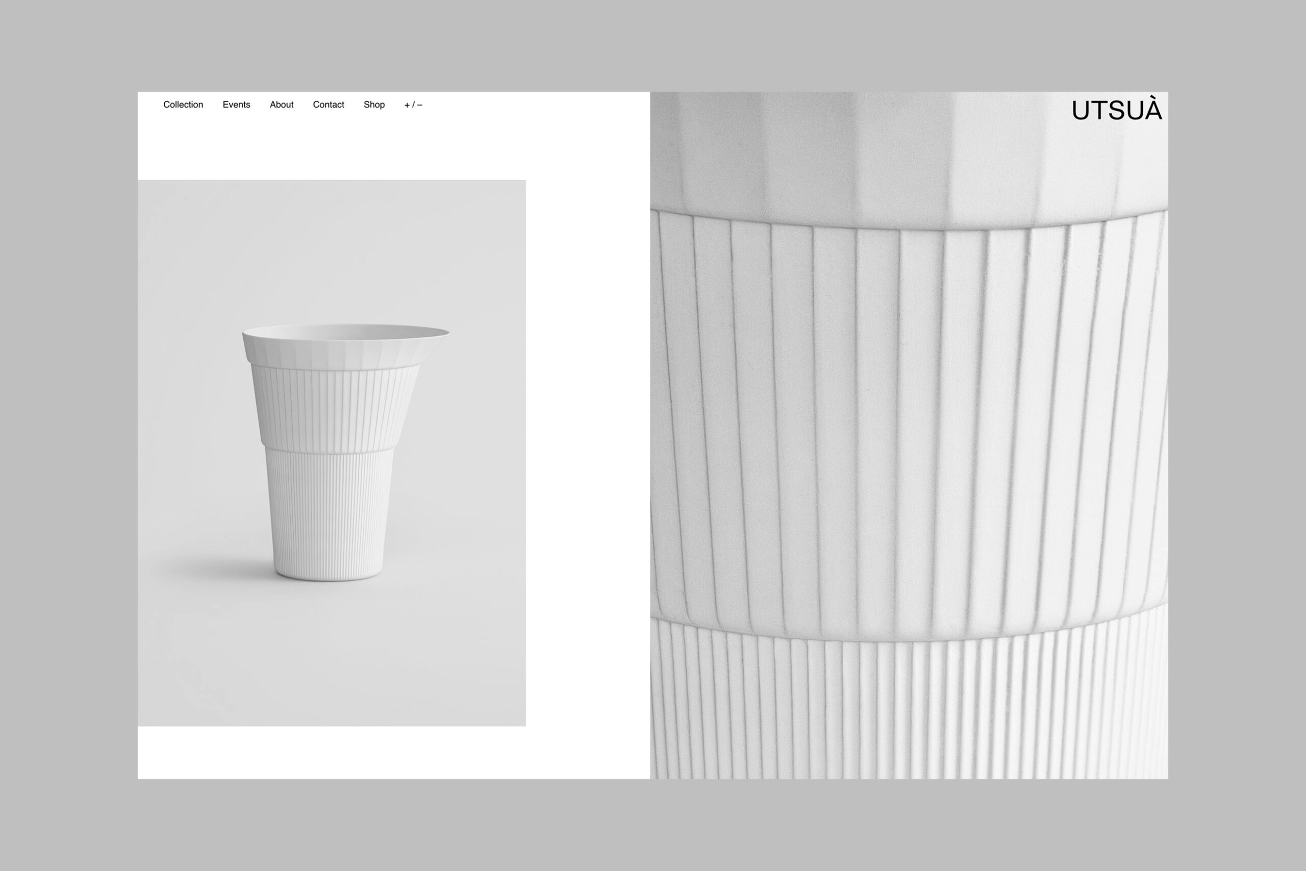 Utsua web layout showing a carafe and its close up photograph